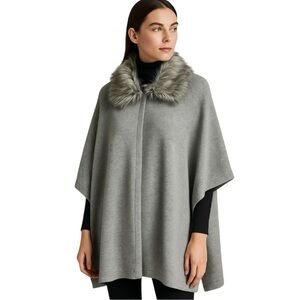 Anthropologie Luii Gray Knit Cape Poncho With Removable Collar Size XL